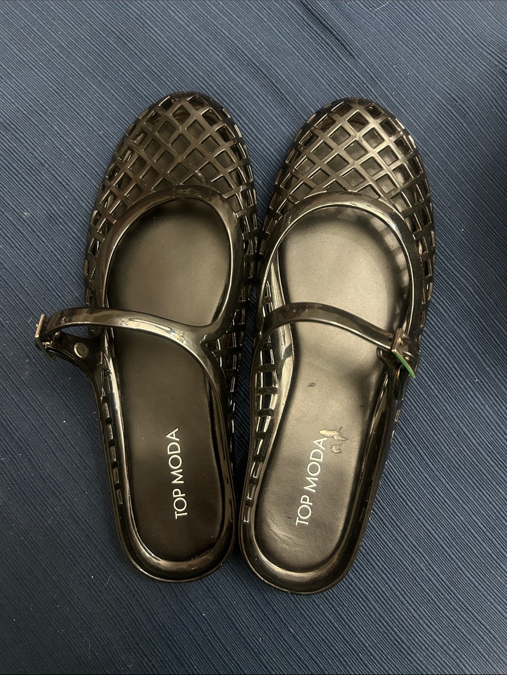 TOP Moda Black Woven Mary Jane Jelly Flats